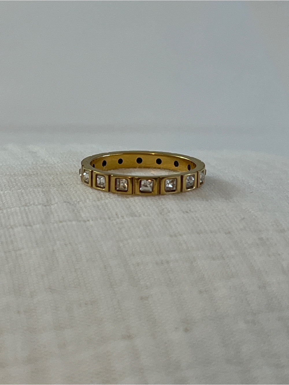 Gold Plated Crystal Square-Set Band Ring